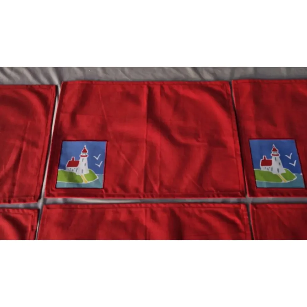 Newbridge Red Lighthouse Patch Cotton Placemats Set Of 6 Nautical Kitchen Decor